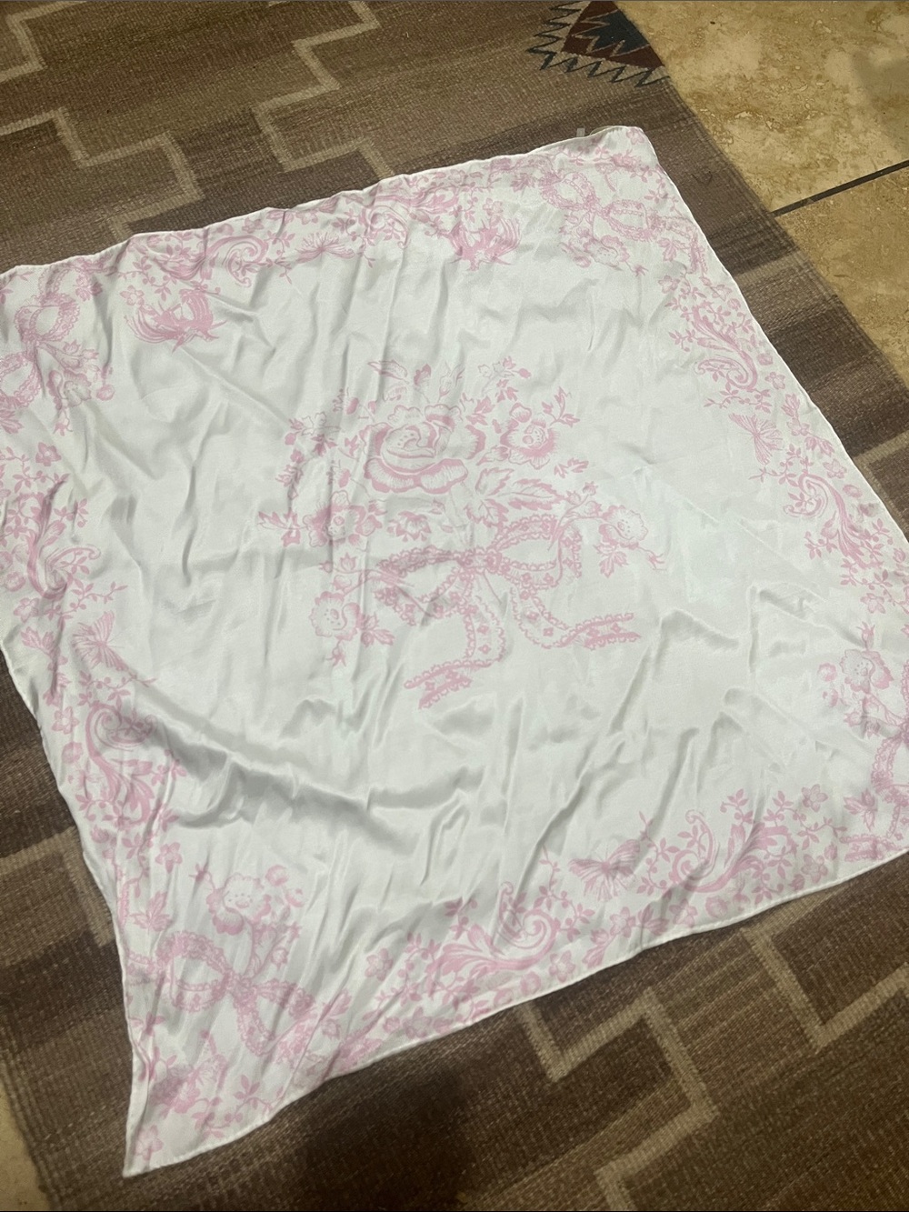 LoveShackFancy White Coverlet with Soft Pink Floral Print